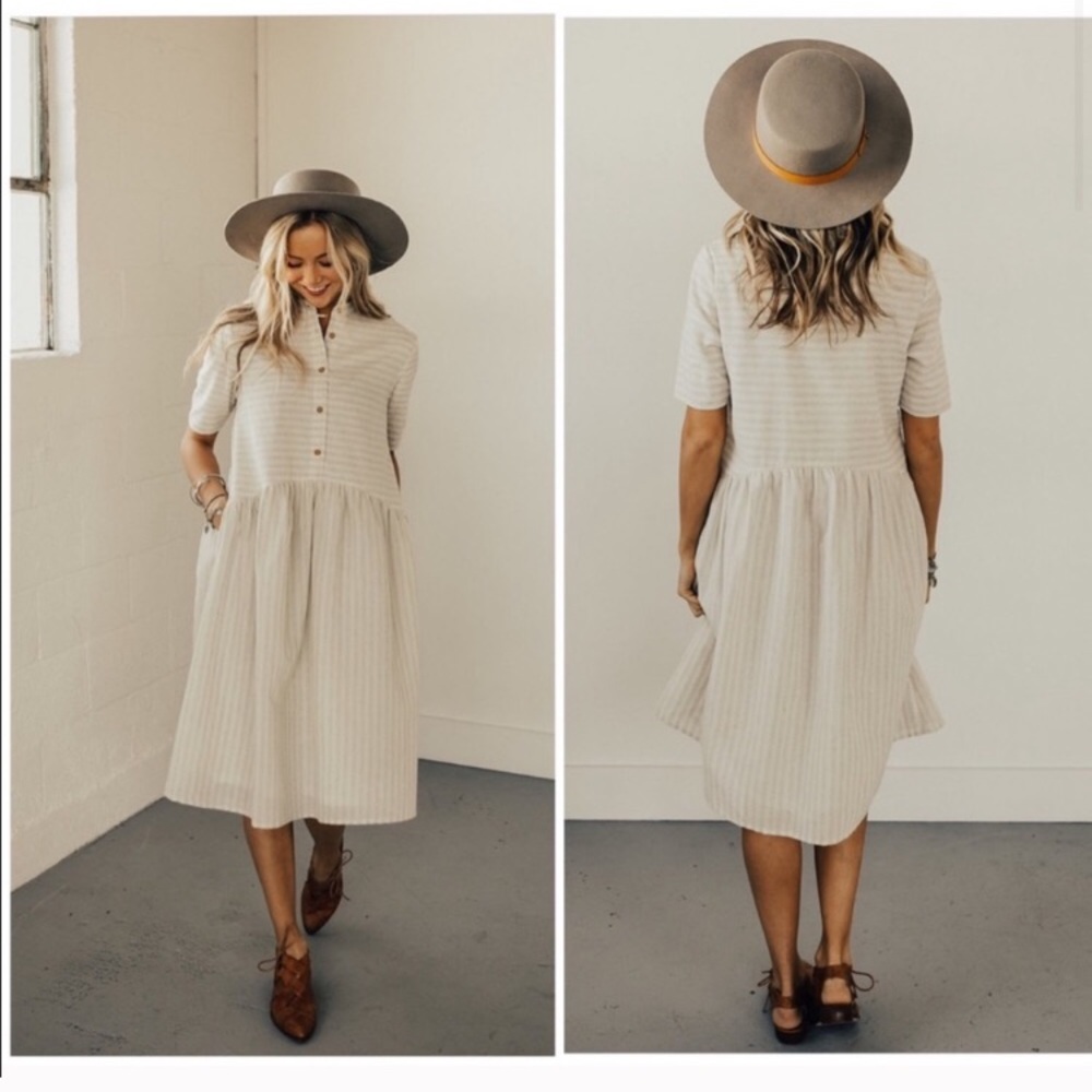 Taupe Cream Striped Babydoll dress from Roolee